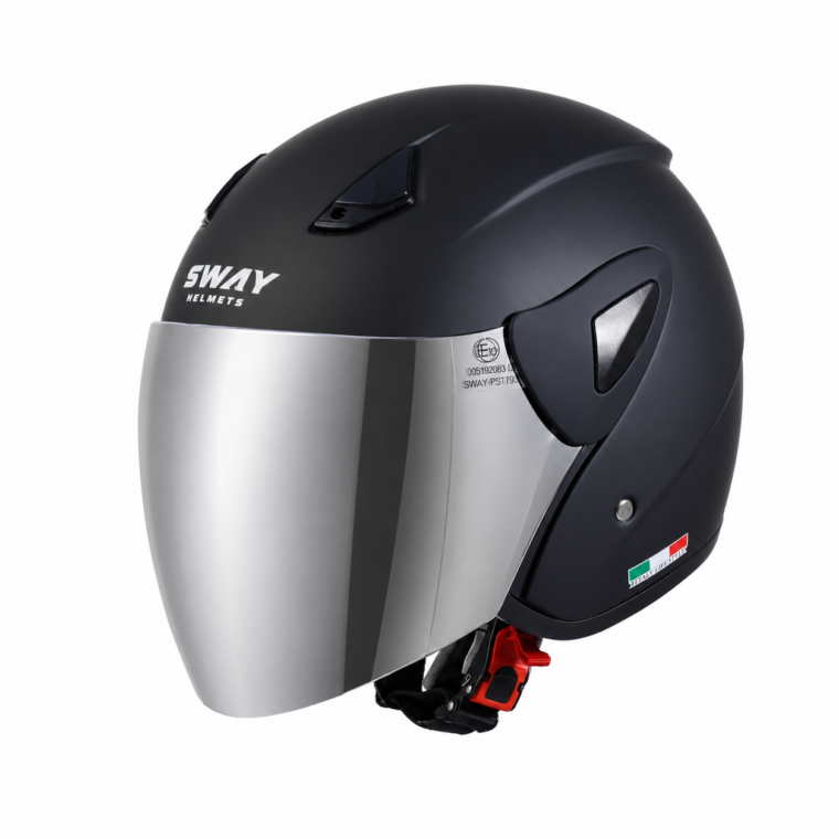 SWAY SW 700 Matt Black Yarim Kask ( GÜMÜS VIZÖR ) - Görsel 4