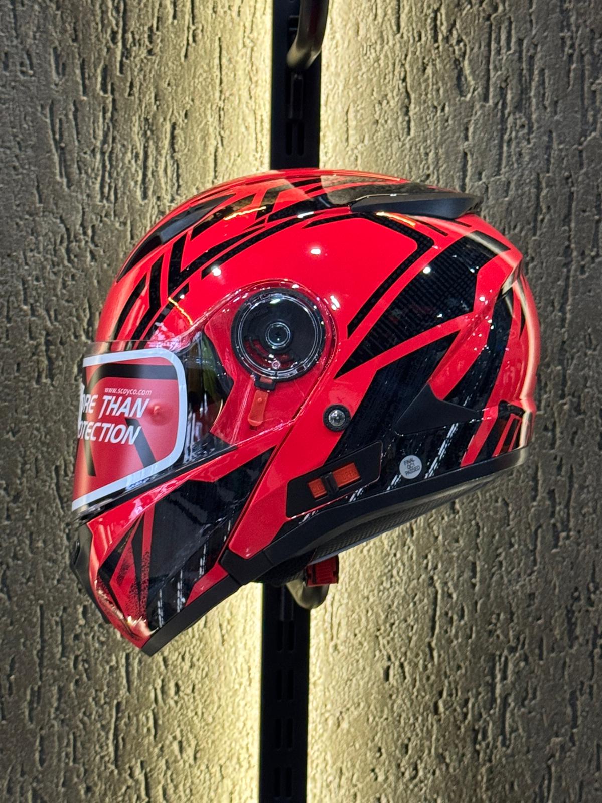 Scoyco Kırmızı Çene Açılır Kask