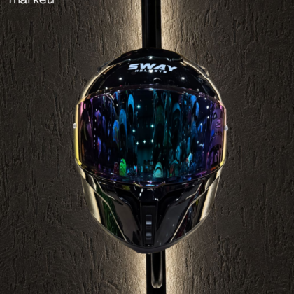 SWAY 869 Gloss Black Parlak Full Face Kask (Rainbow Vizör)