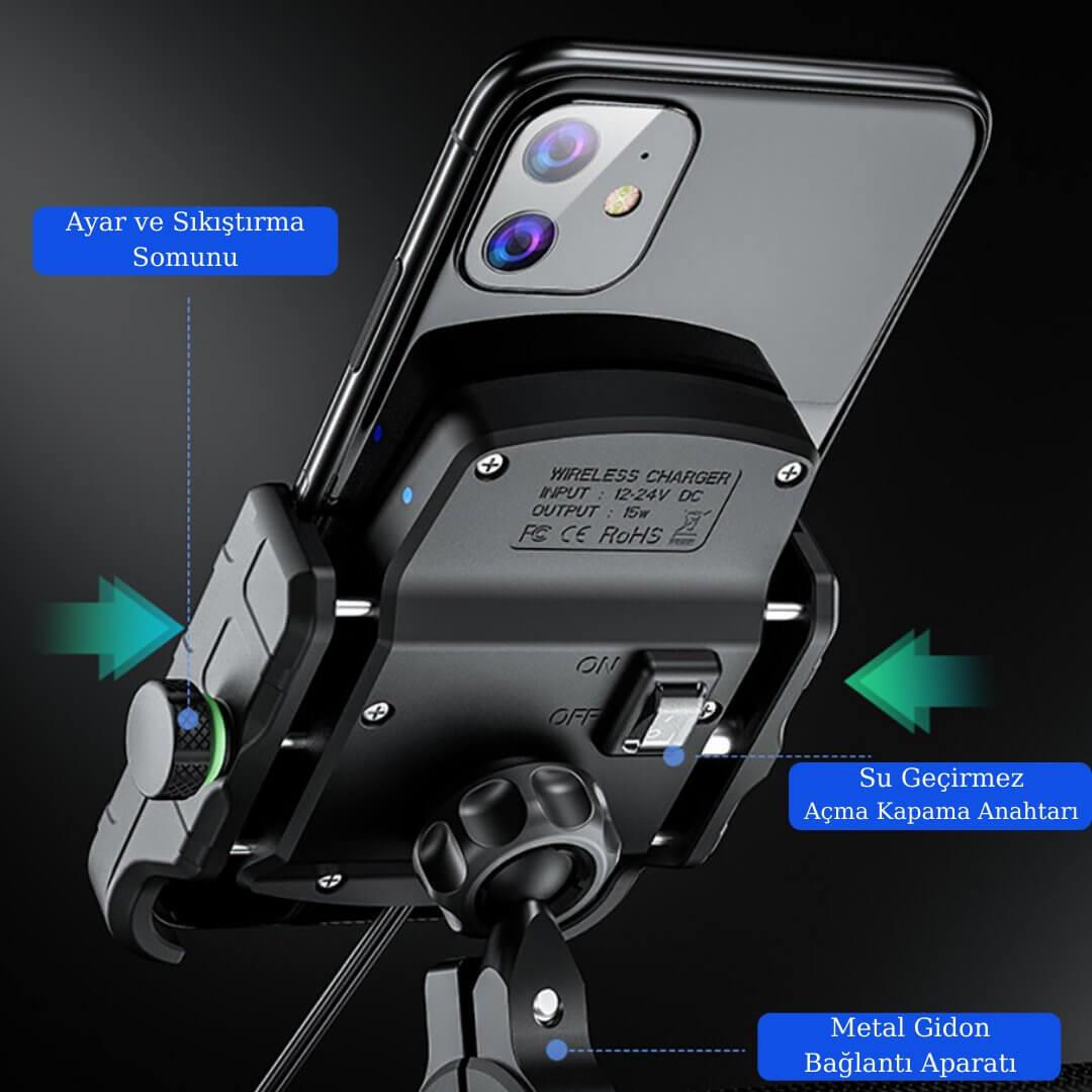 Nukrotech SF PLUS Wireless Şarjlı ve TYPE C Motosiklet Telefon Tutucu - Görsel 3