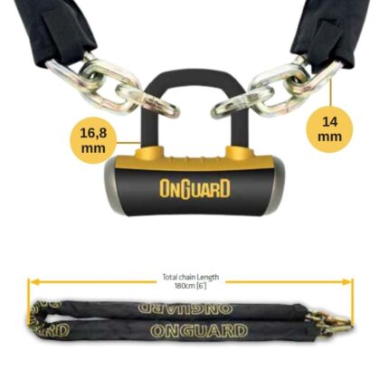 Onguard Mastiff Zincir ve 16,8mm Boxxer Kilit 8016 LX 180cmX14mm
